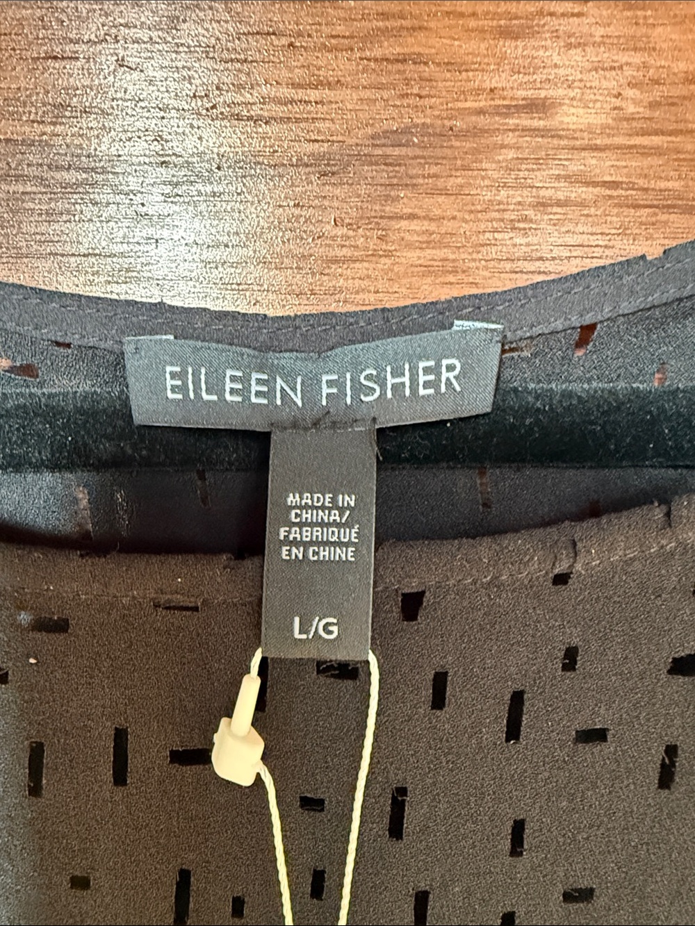 Eileen Fisher Black Silk Confetti Laser Short Sleeve Tunic - Picture 3 of 7